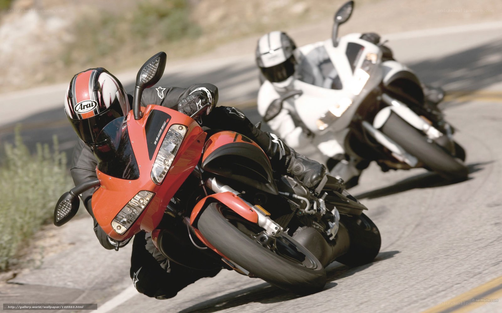 Motorcycle riders on a winding road
