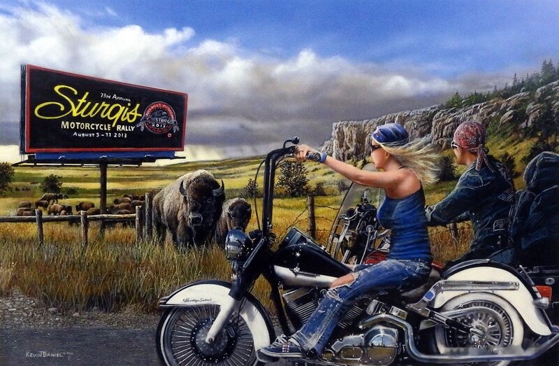 Motorcycle Riders with Bison