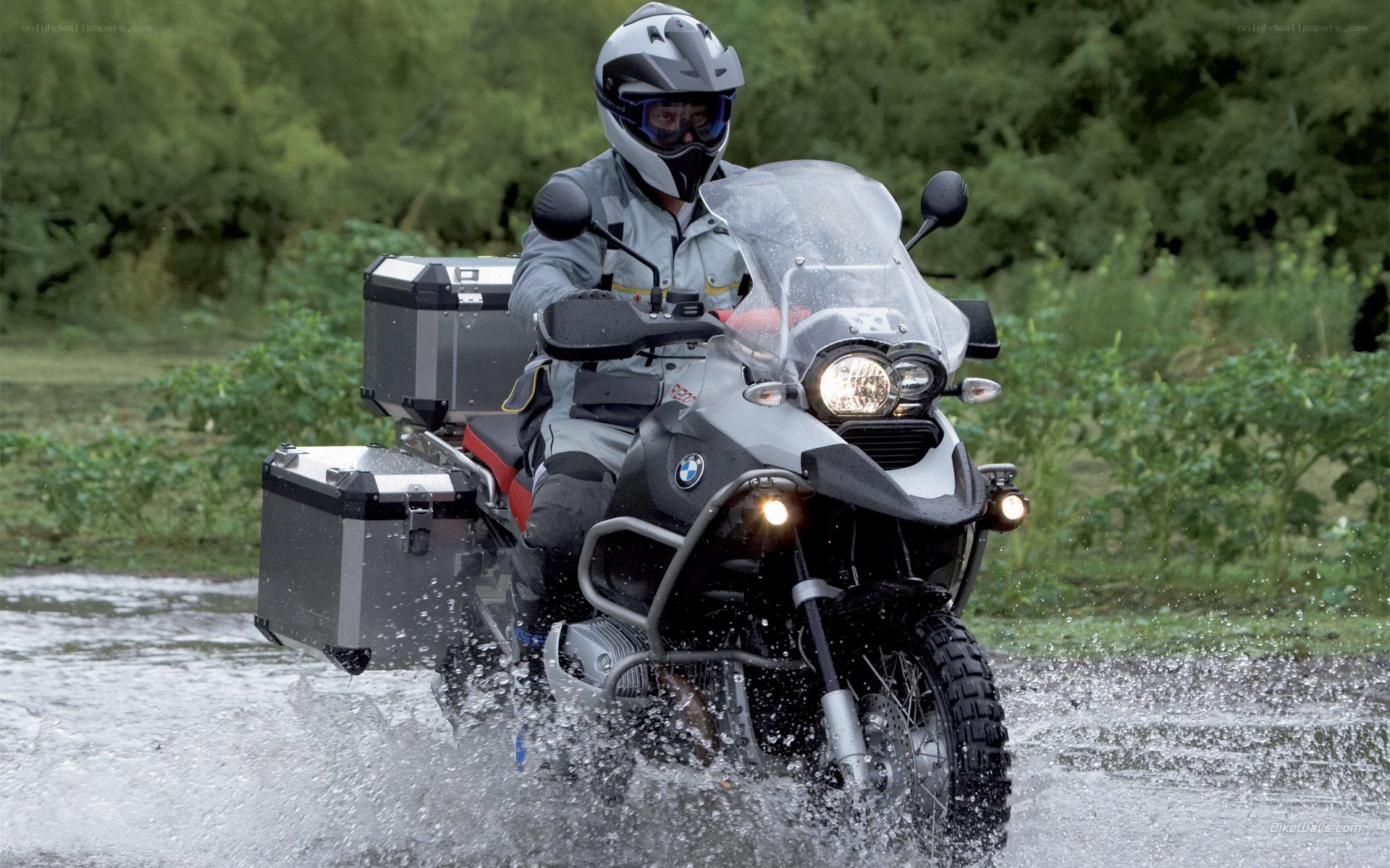 Motorcycle riding through water