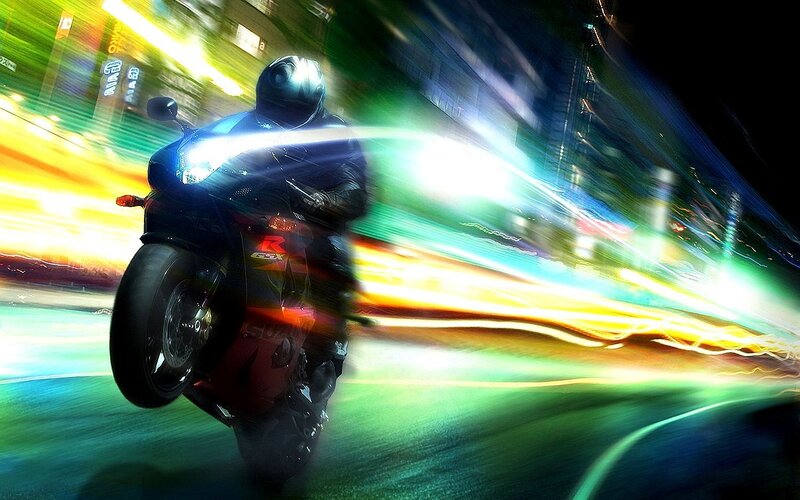 Motorcycle speeding through city