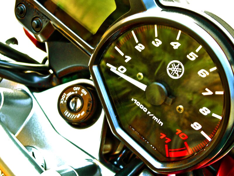 Motorcycle Speedometer — Black, Dramatic, Photograph