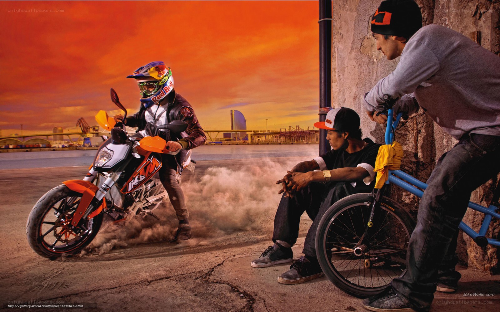 Motorcycle stunt at sunset