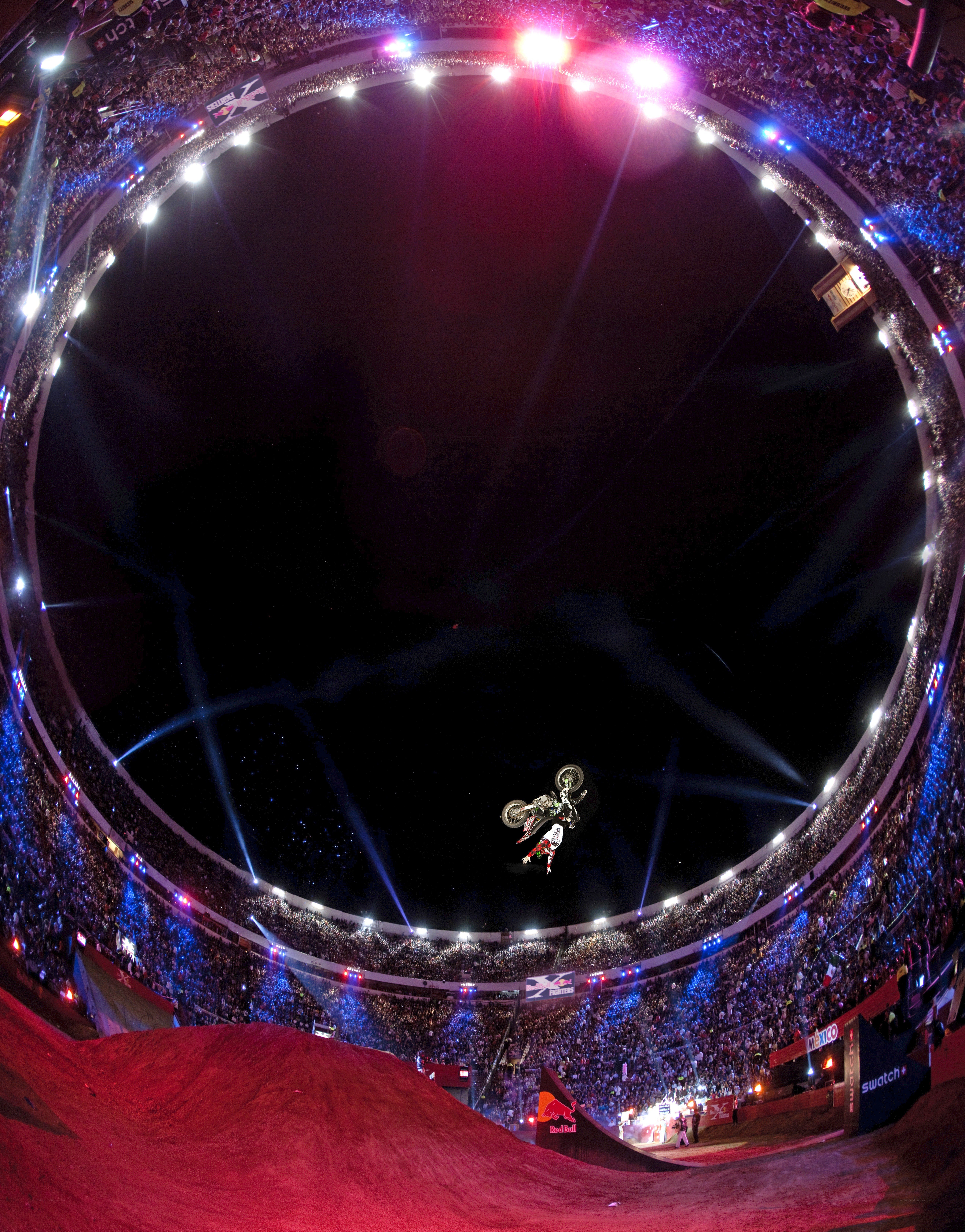 Motorcycle stunt in arena