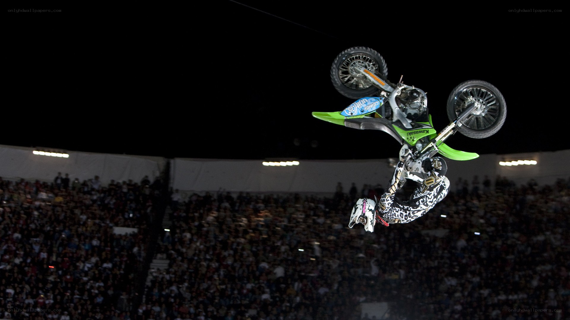 Motorcycle stunt in mid-air