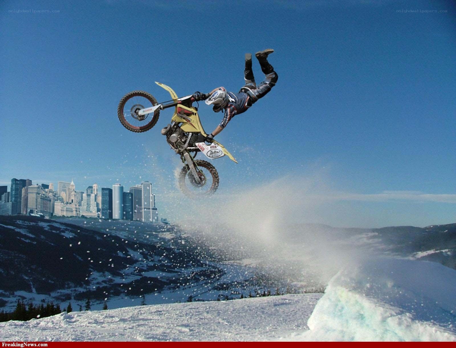 Motorcycle stunt in snow