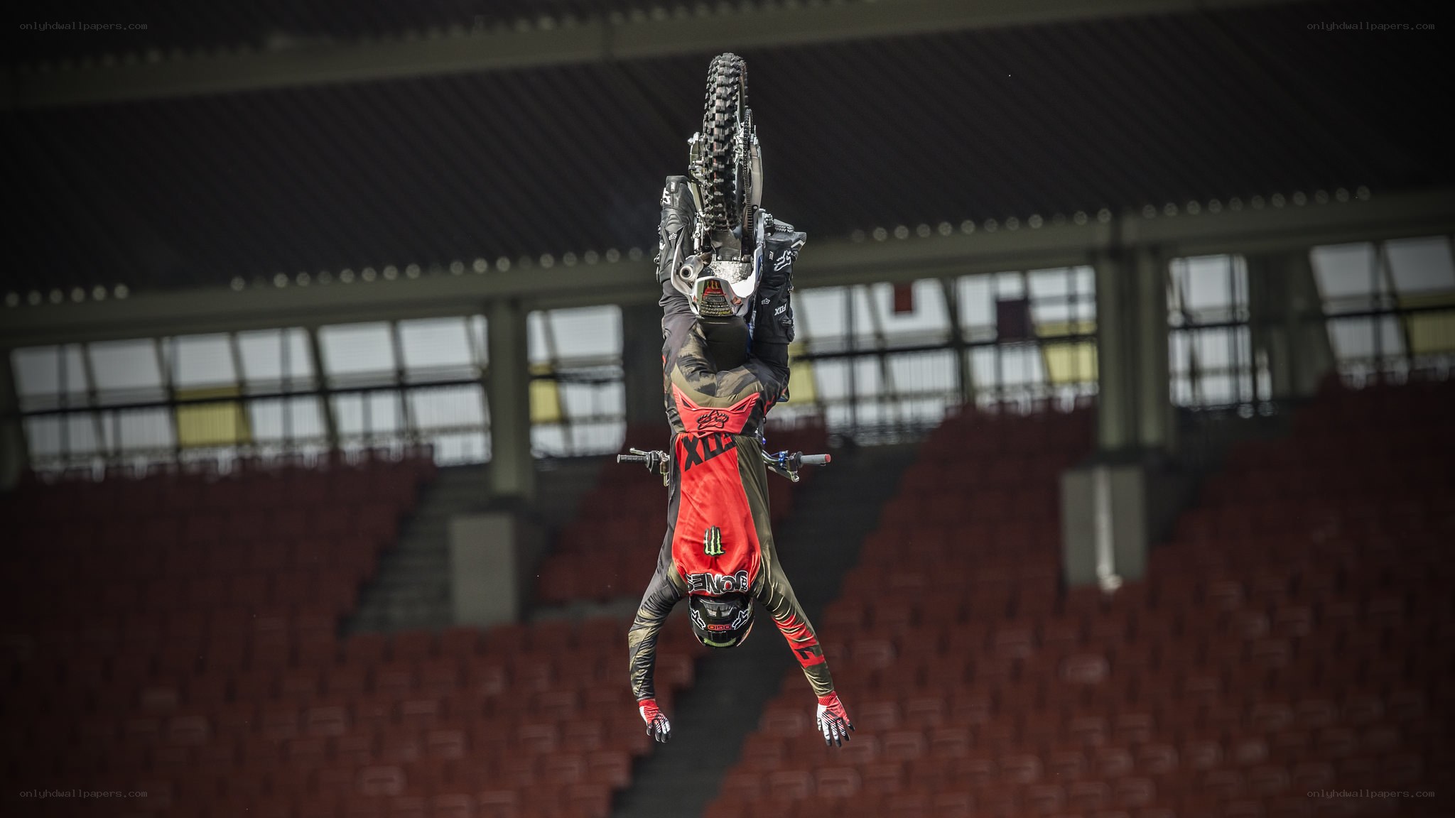 Motorcycle stunt in stadium