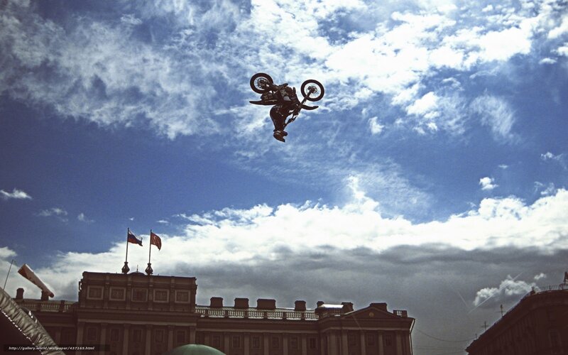 Motorcycle stunt in the sky