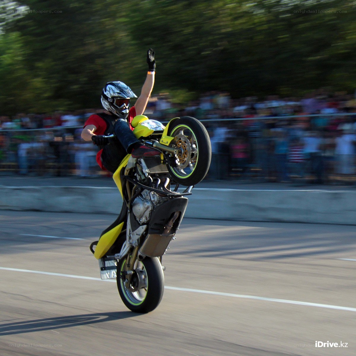 Motorcycle stunt on track