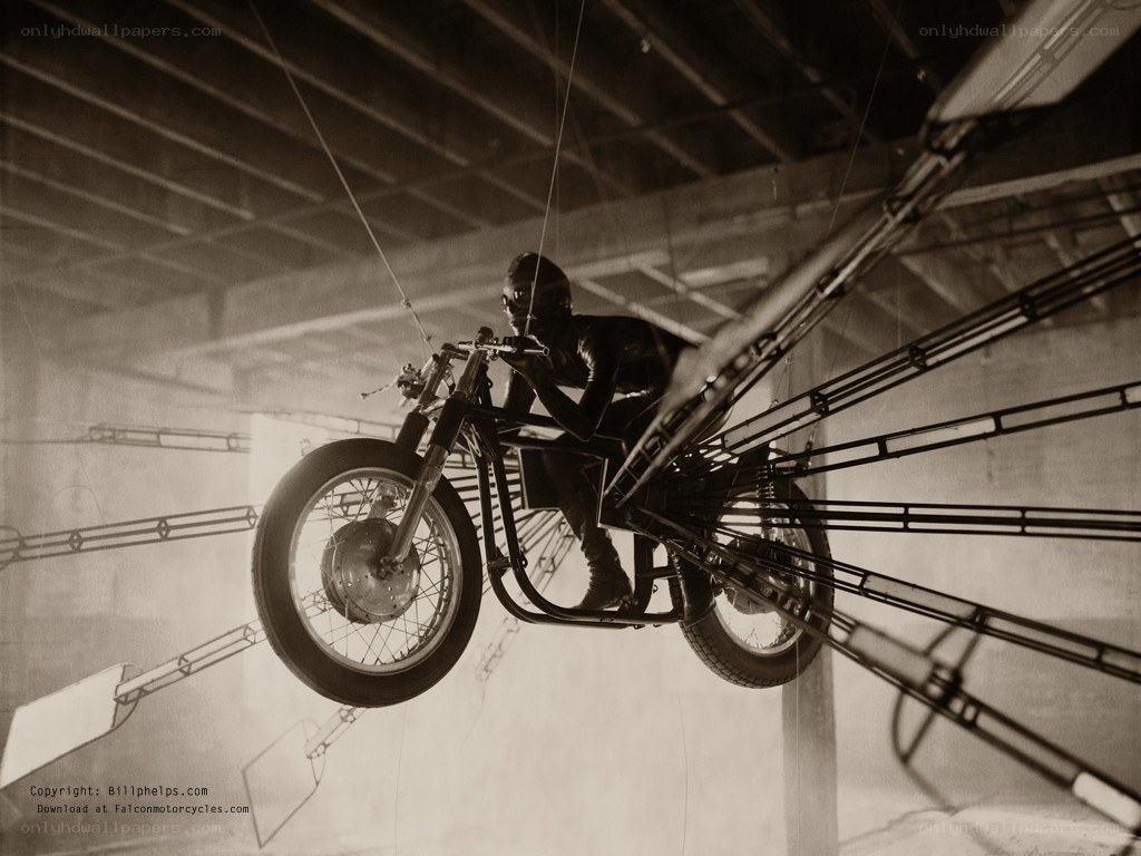 Motorcycle suspended in air