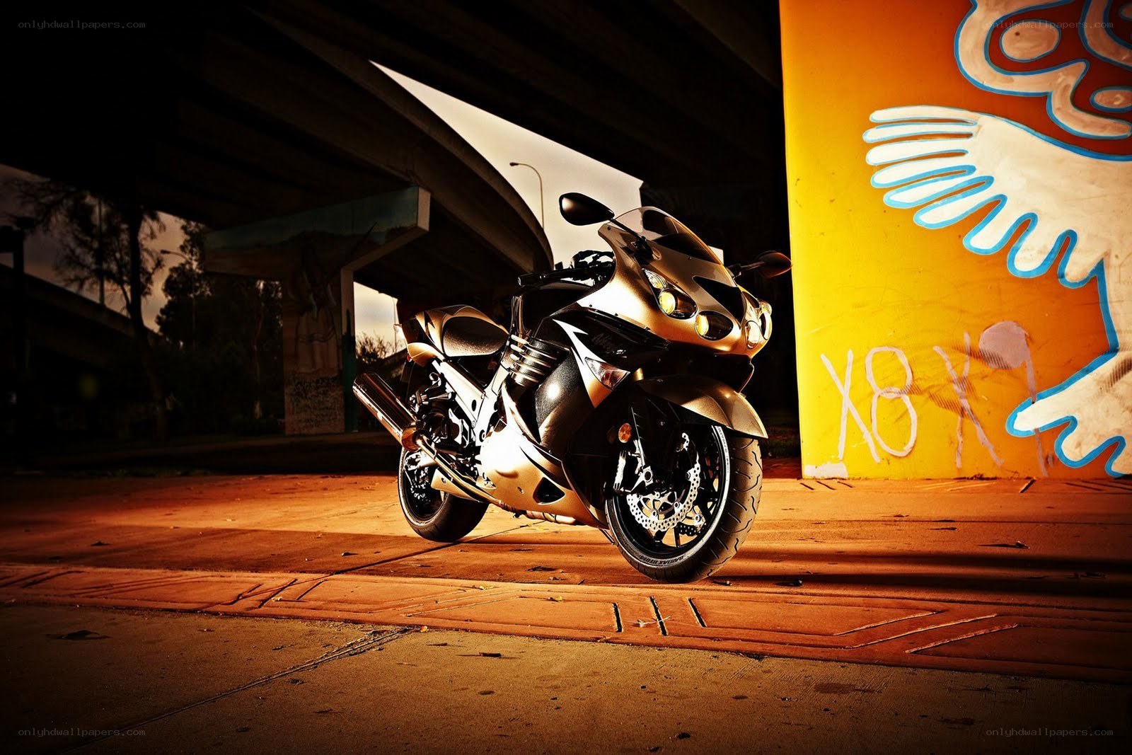 motorcycle under overpass