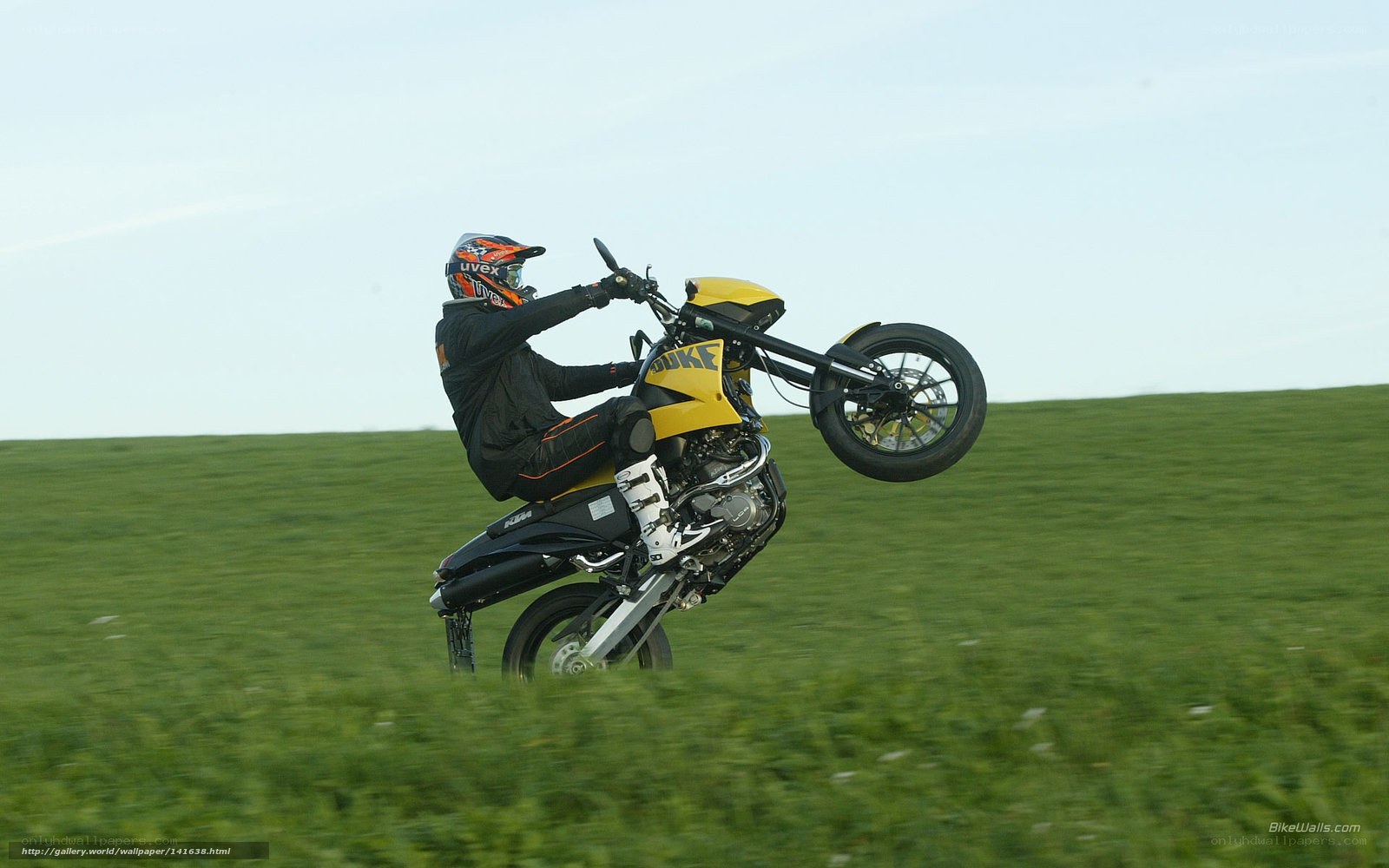 motorcycle wheelie on grass