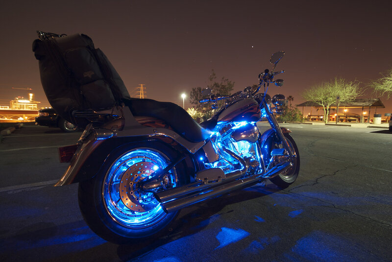 Motorcycle with Blue Lights