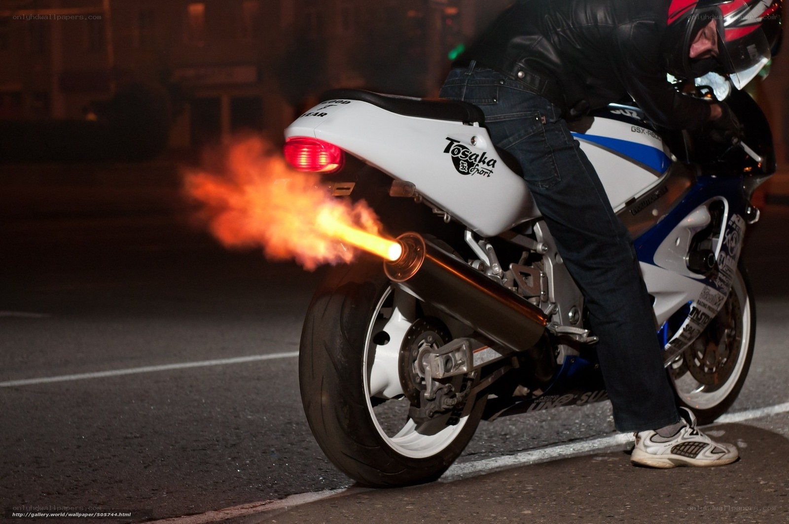 motorcycle with exhaust flames
