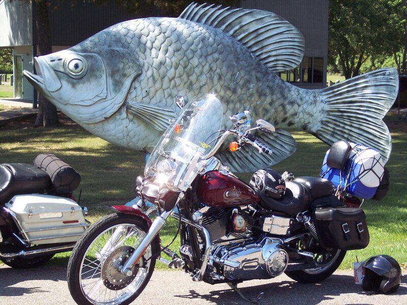 Motorcycle with Fish Sculpture