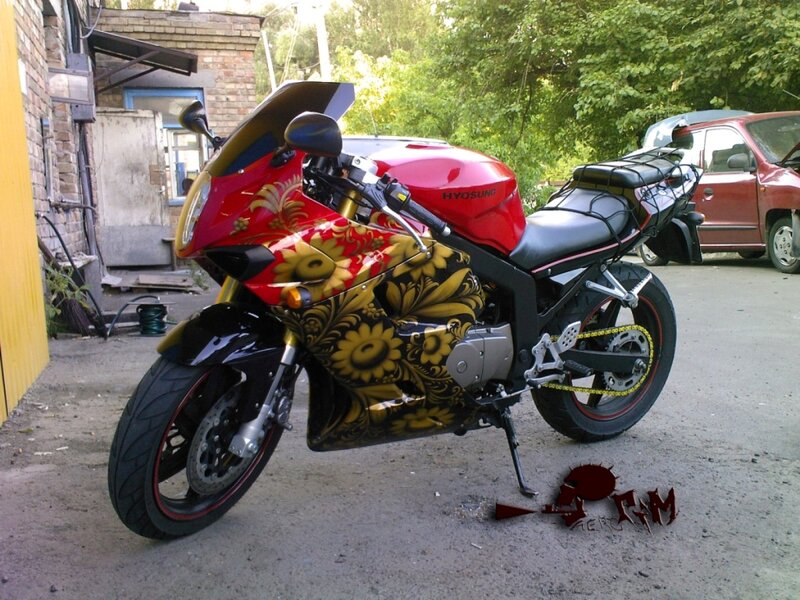 Motorcycle with Floral Design — Red