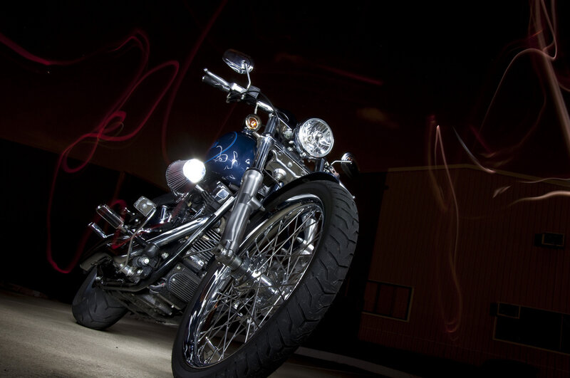 motorcycle with light trails