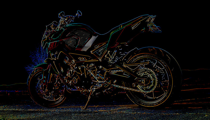 Motorcycle with Neon Outline