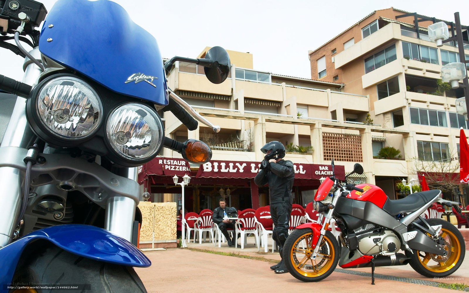 Motorcycles at a cafe in France