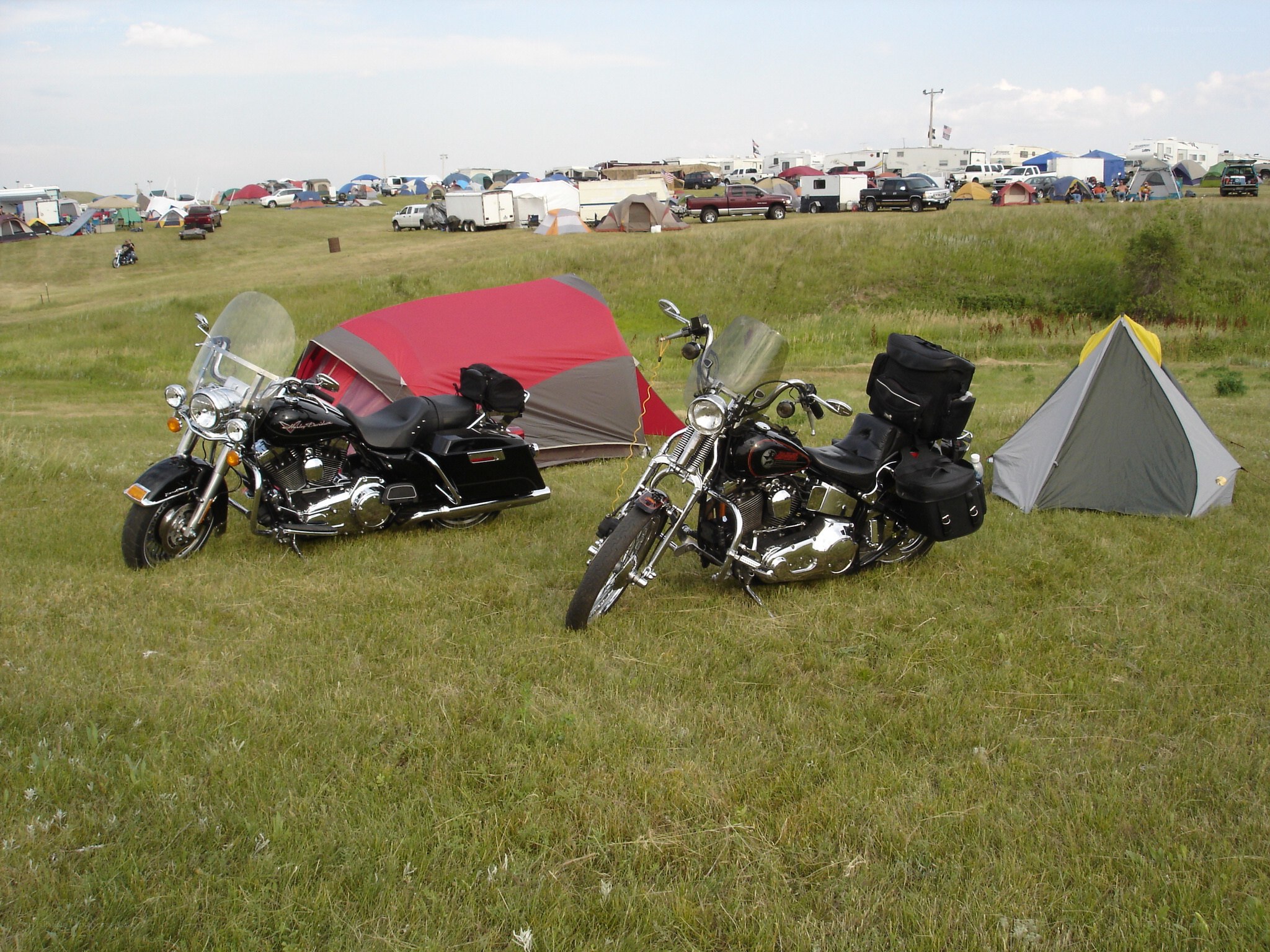 Motorcycles at a campsite