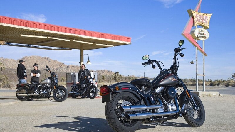 Motorcycles at a desert gas station