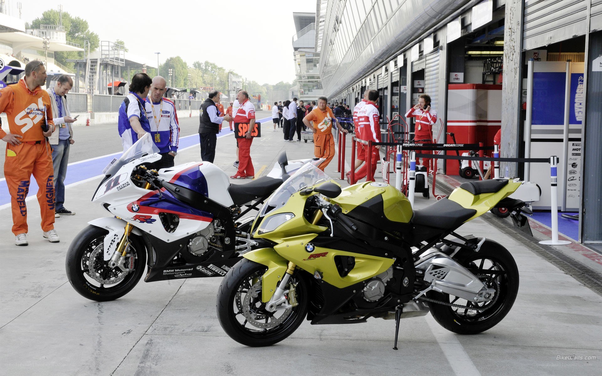 Motorcycles at a race track