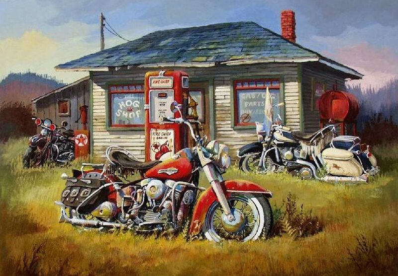 Motorcycles at Gas Station — Red
