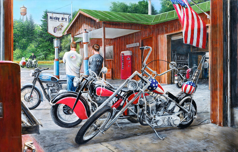 Motorcycles at Gas Station