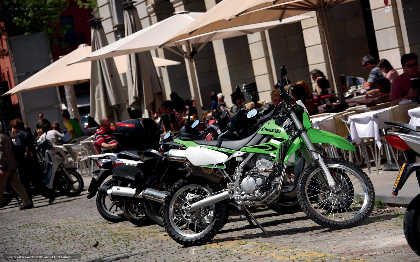 Motorcycles at outdoor cafe