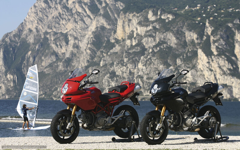 Motorcycles by the lake