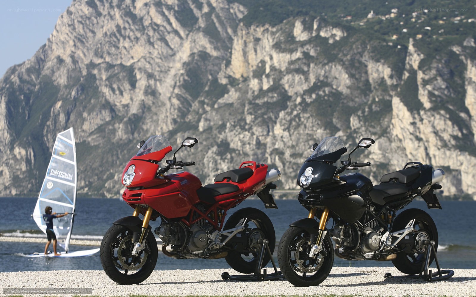 Motorcycles by the lake