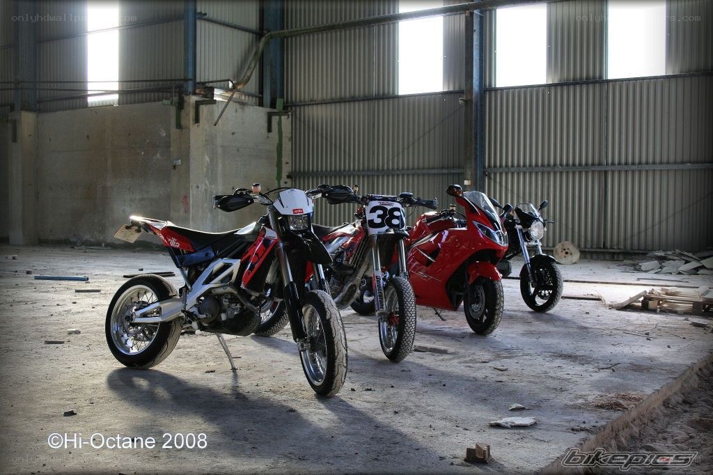 Motorcycles in a warehouse