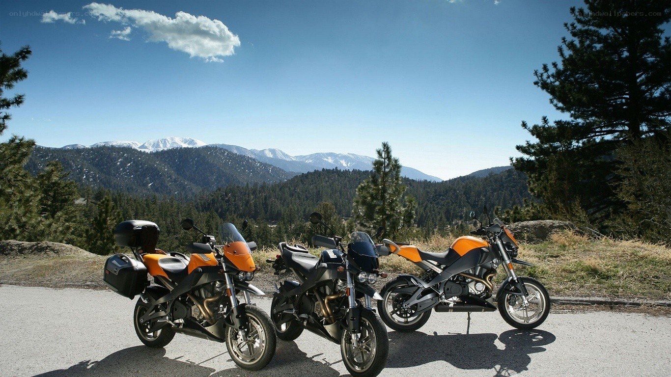 Motorcycles in mountain landscape