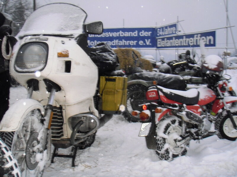 Motorcycles in snowy weather