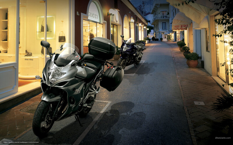 Motorcycles on a shopping street