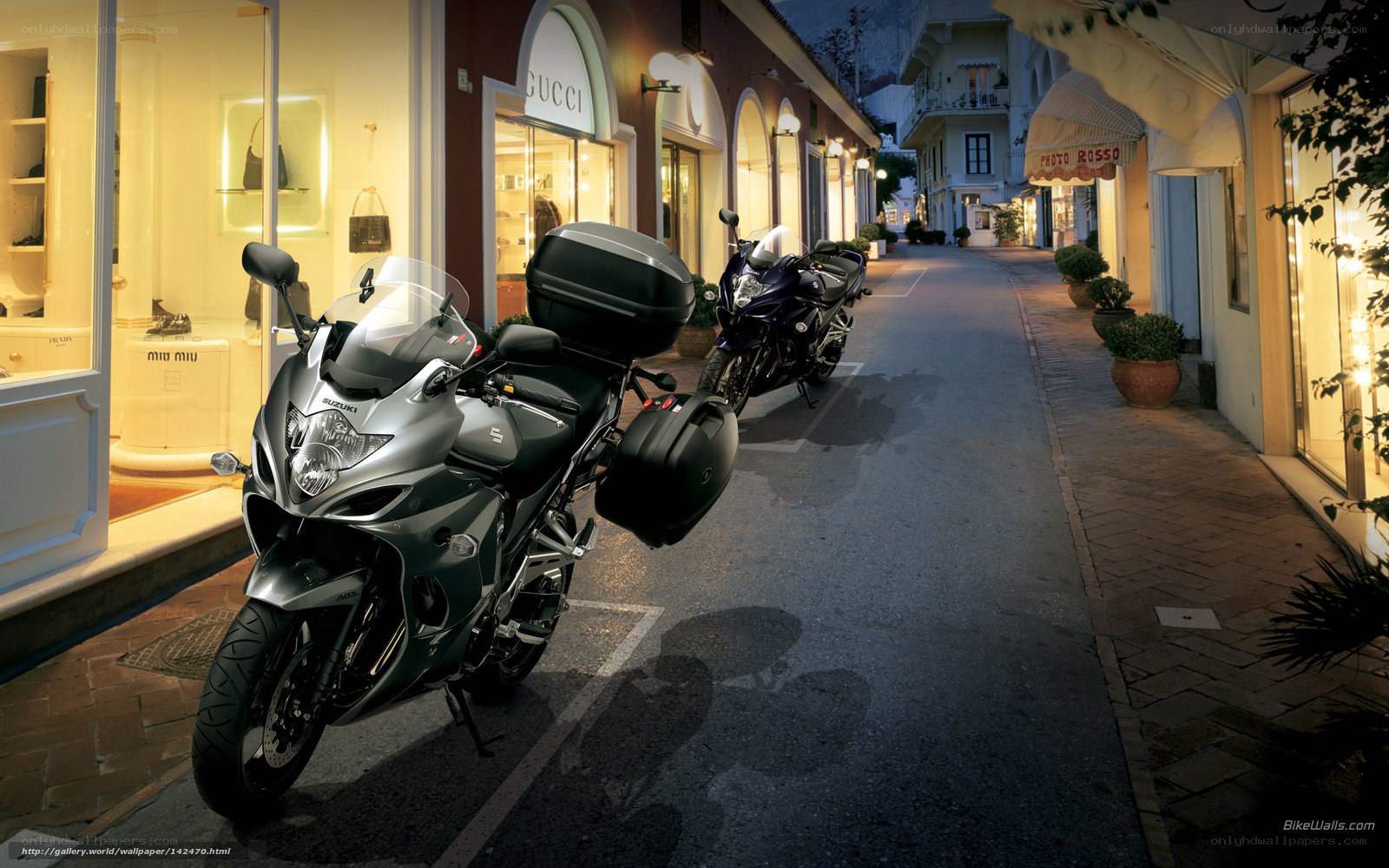 Motorcycles on a shopping street