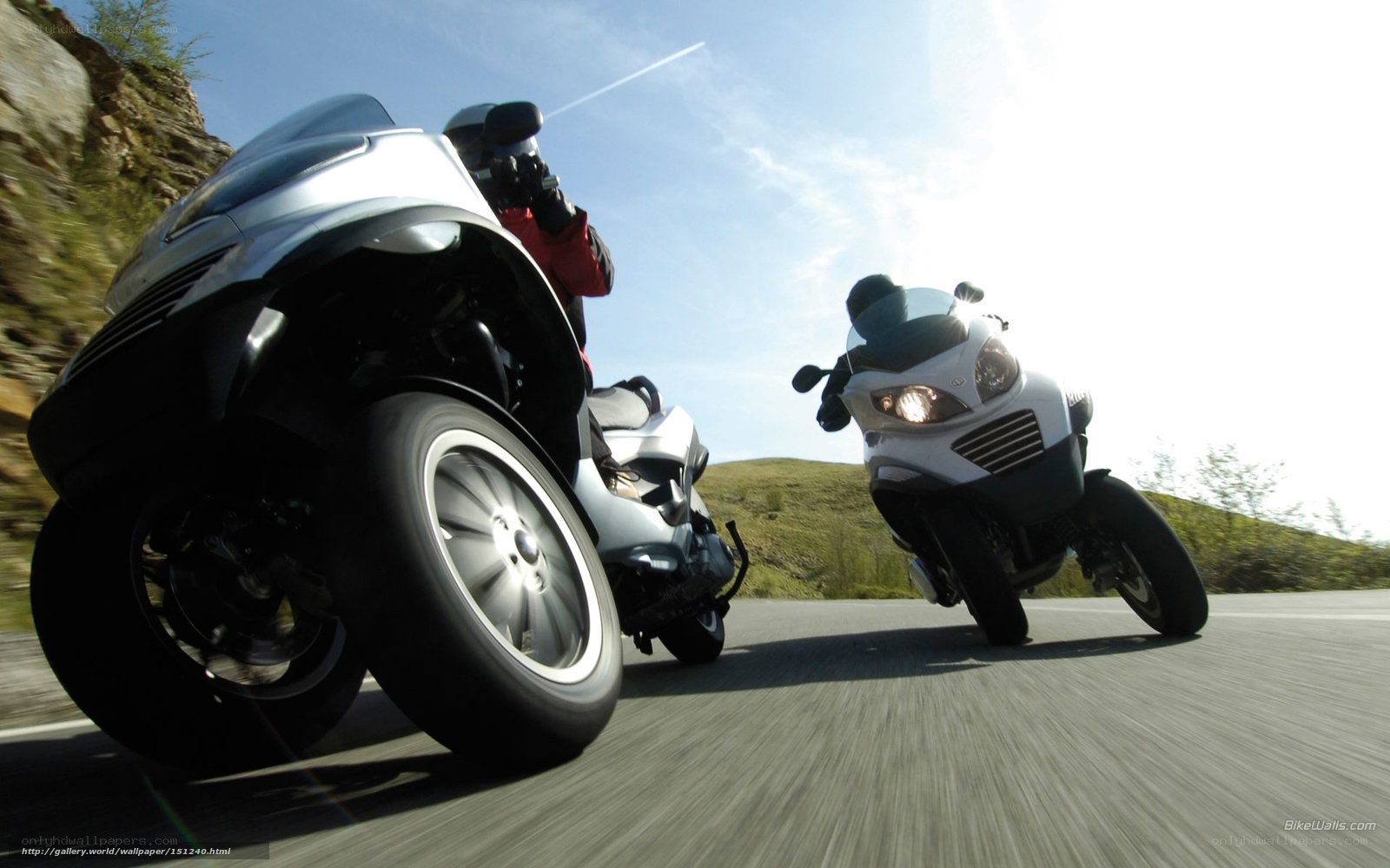 Motorcycles on a winding road