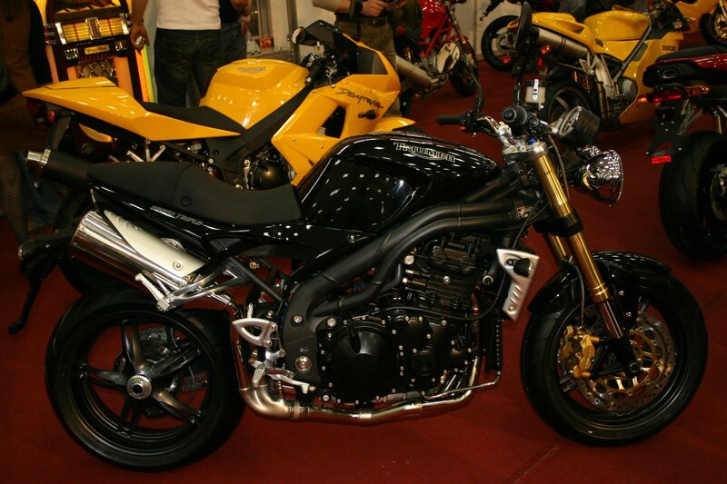 Motorcycles on display at an exhibition
