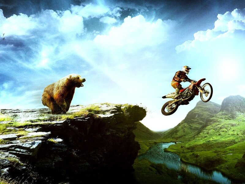 Motorcyclist and Bear