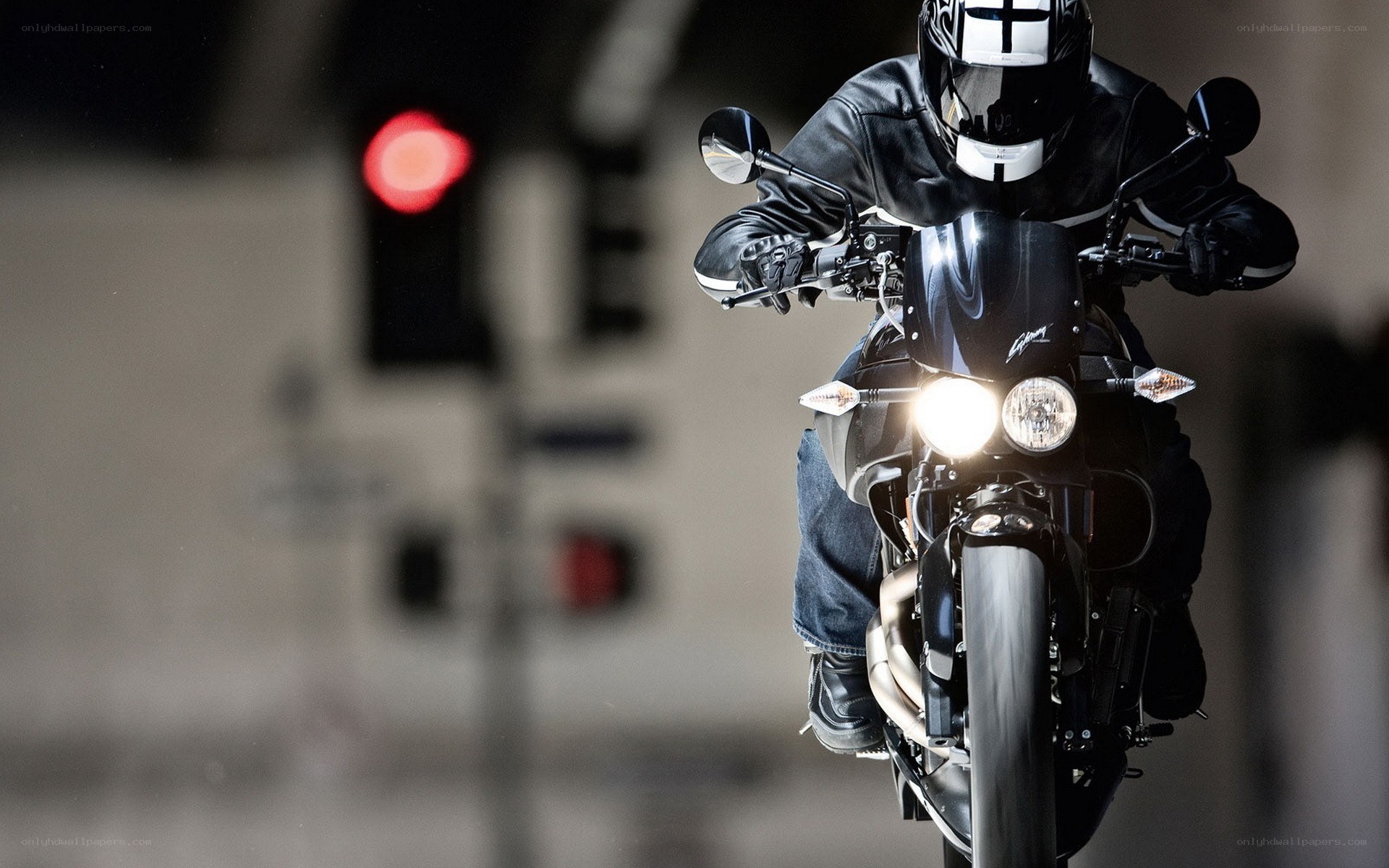 Motorcyclist at red light