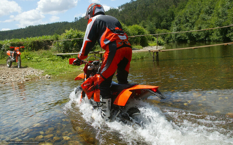 Motorcyclist Crossing River — Orange