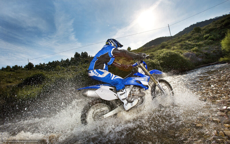Motorcyclist Crossing Stream — Blue