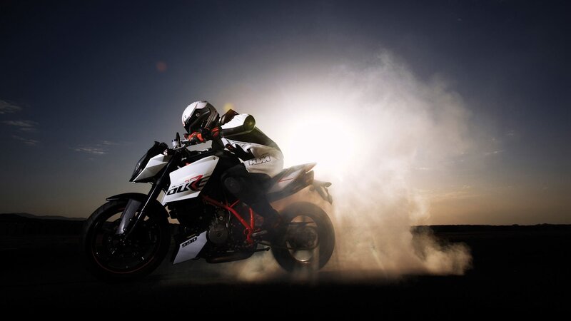 Motorcyclist Doing Burnout — Black, Dramatic, Sunset, Photograph