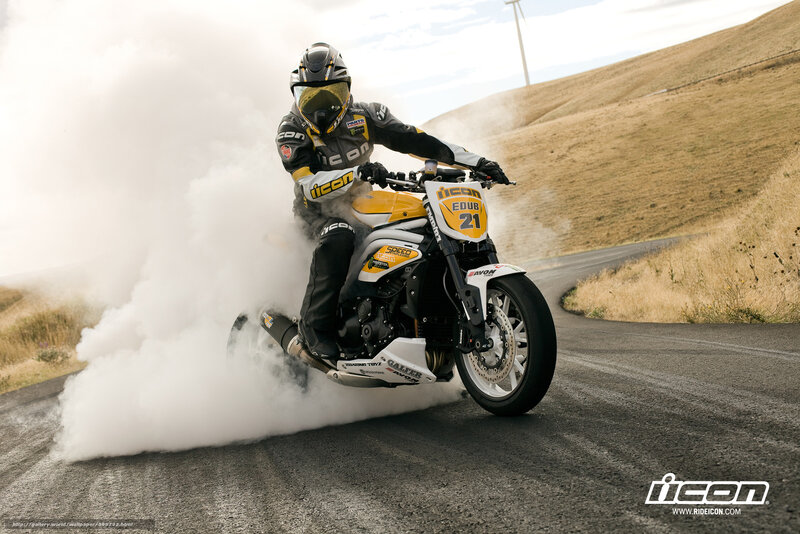 Motorcyclist Doing Burnout — White, Dramatic, Afternoon