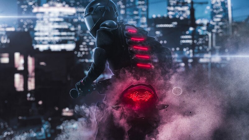 Motorcyclist in City — Black