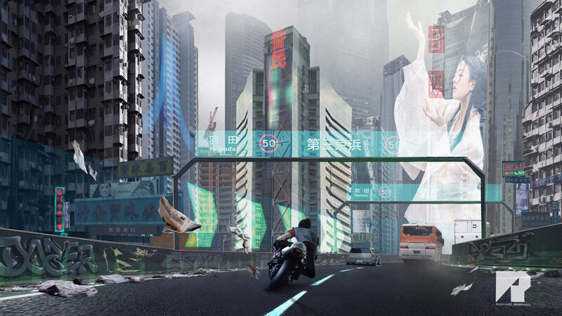 Motorcyclist in City — Gray