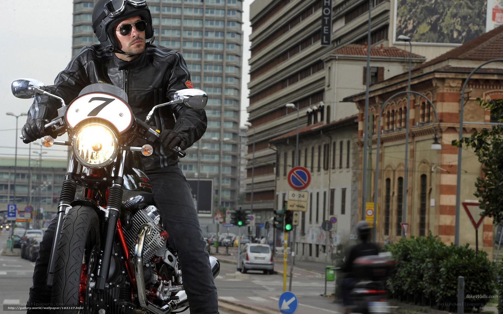 Motorcyclist in city street