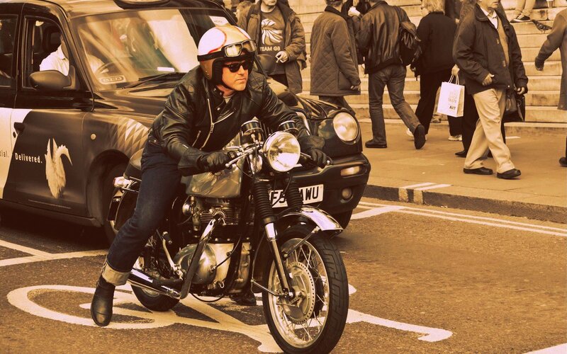 Motorcyclist in city traffic