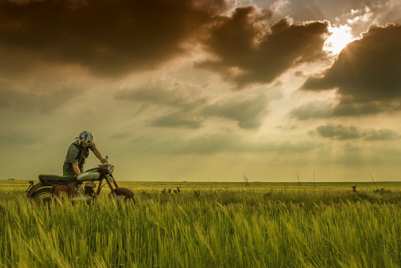 Motorcyclist in Field