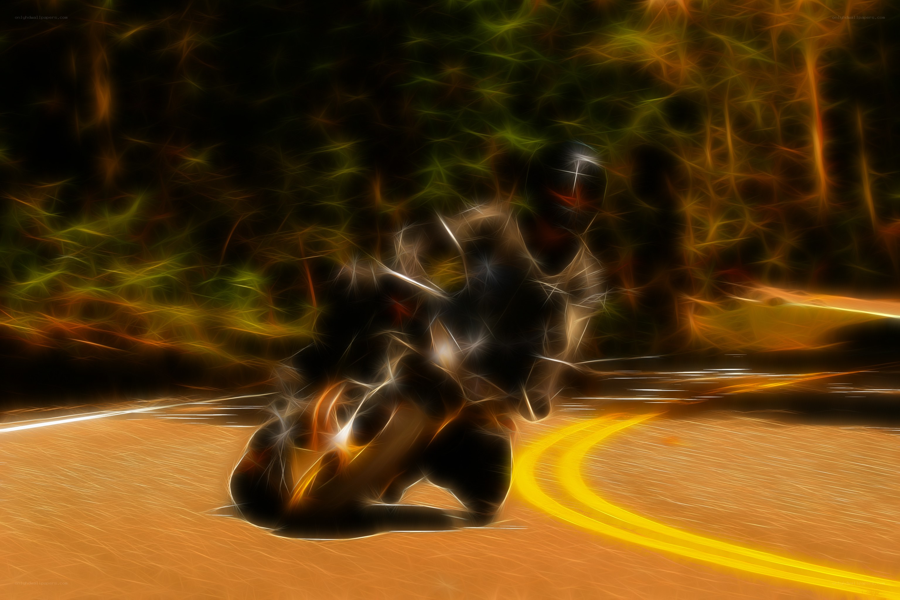 Motorcyclist in motion on a road