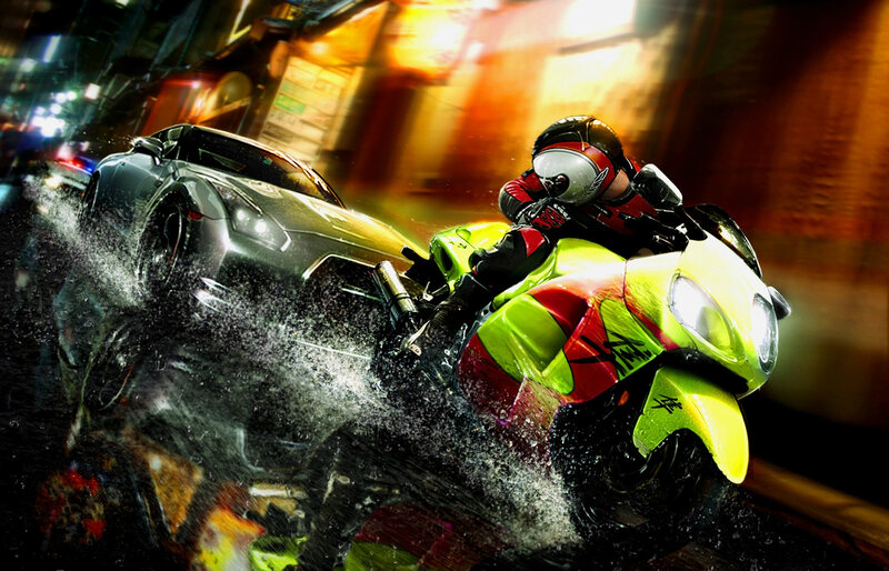 Motorcyclist in Rain